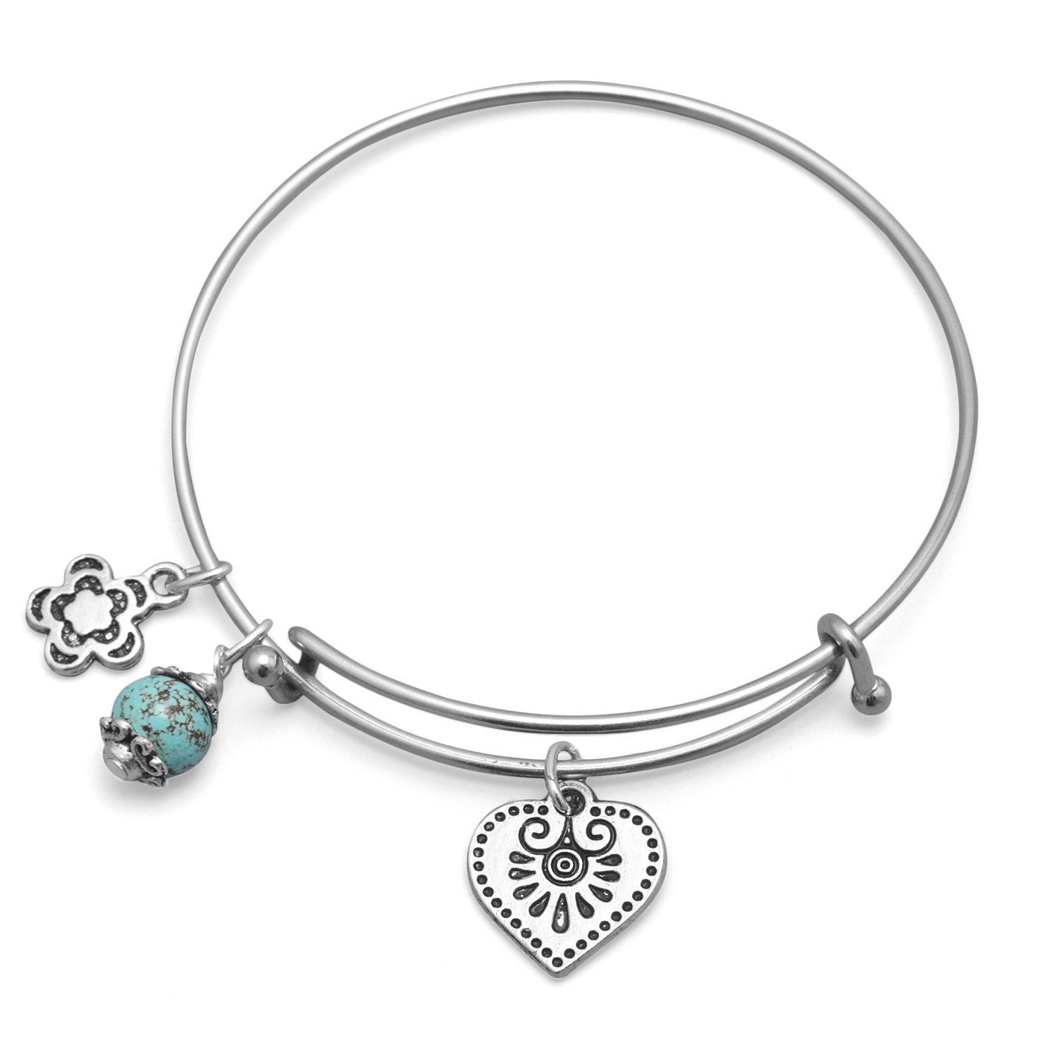 Expandable Heart Charm Fashion Bangle Bracelet - Joyeria Lady