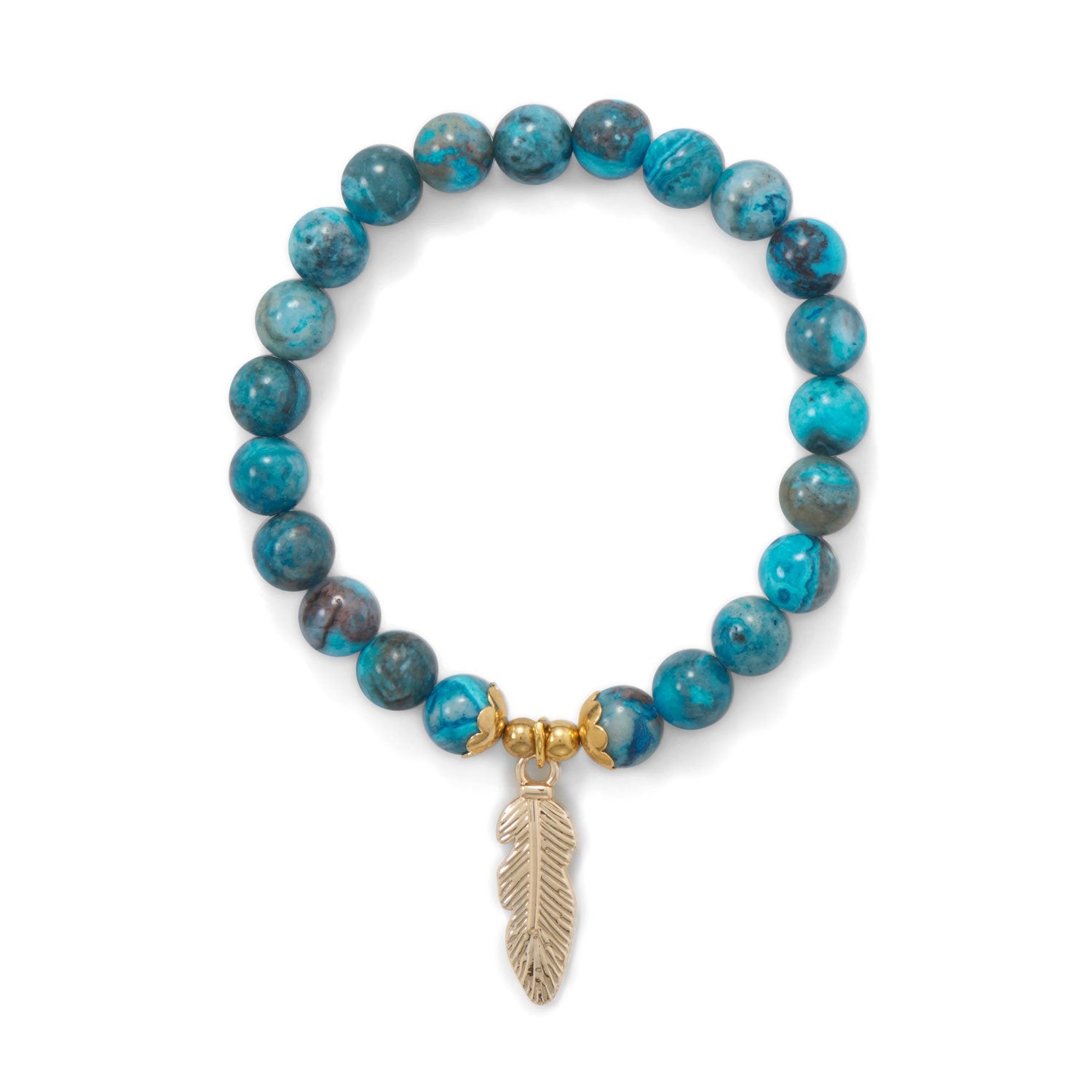 Dyed Agate Stretch Bracelet with Feather Charm - Joyeria Lady