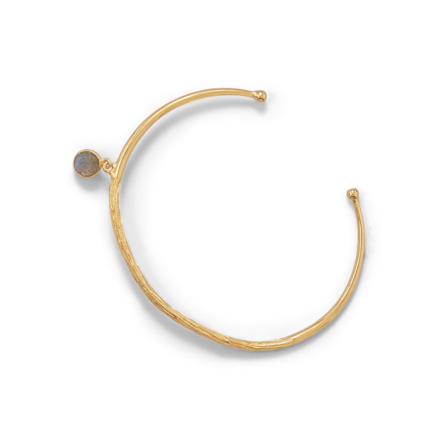 14 Karat Gold Plated Brass Cuff with Labradorite Charm - Joyeria Lady