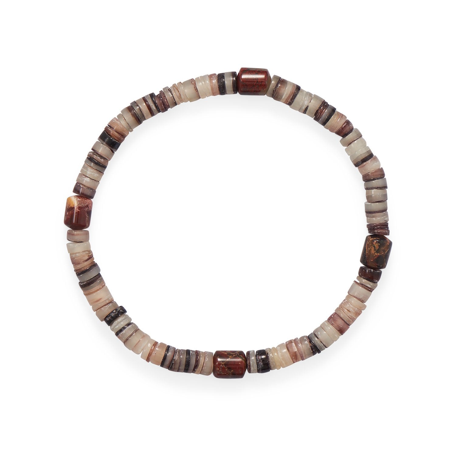 8" Shell Heishi and Jasper Stretch Bracelet - Joyeria Lady
