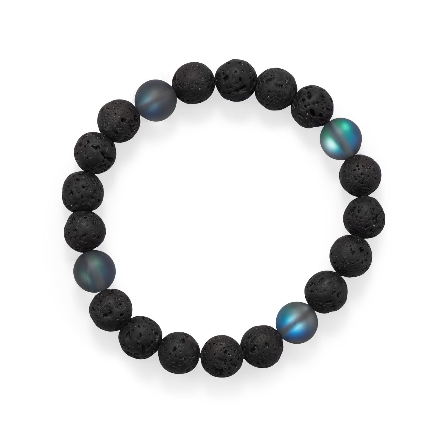 8" Black Lava and Glass Bead Stretch Bracelet - Joyeria Lady
