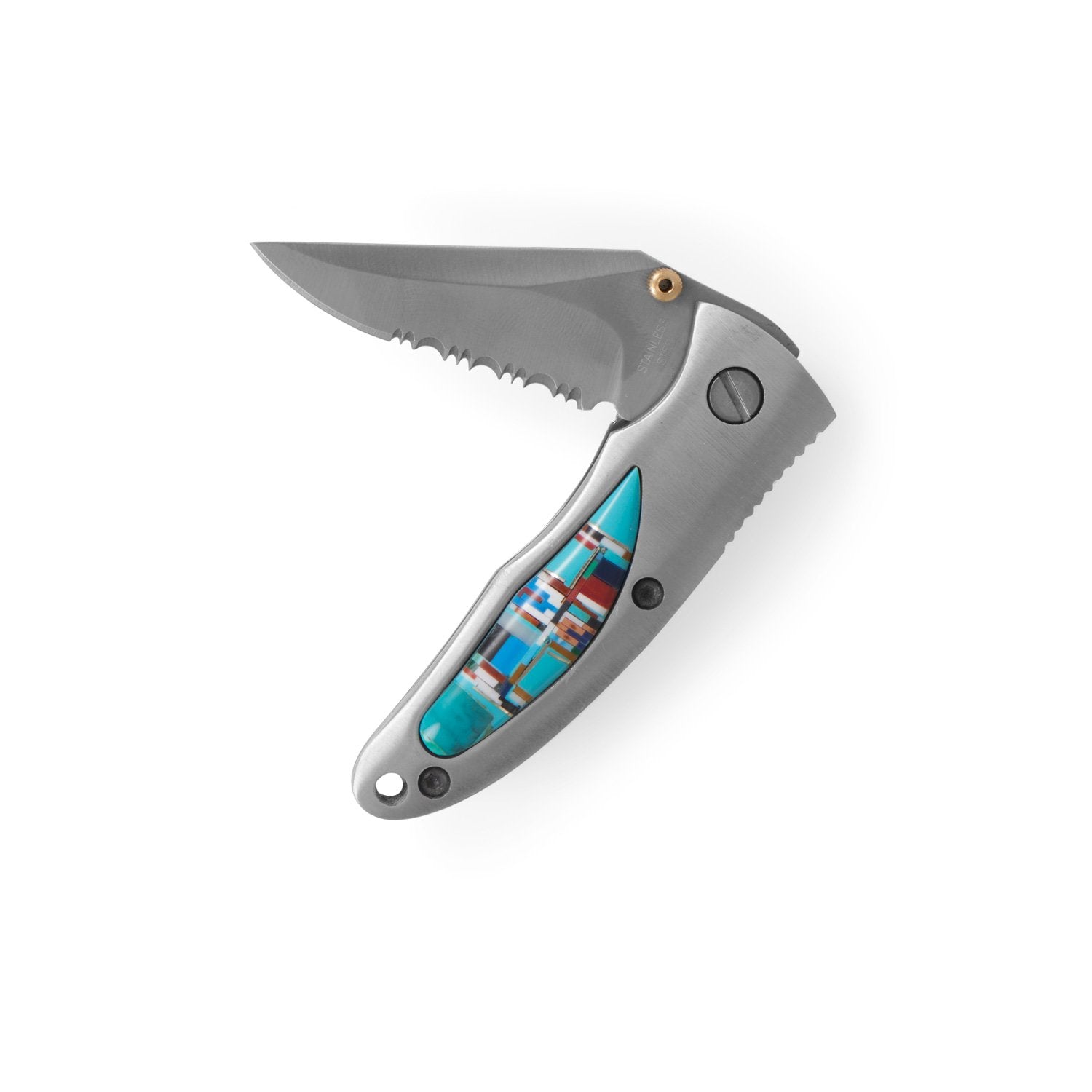 Stainless Steel Pocket Knife with Multi-Color Imitation Stone - Joyeria Lady