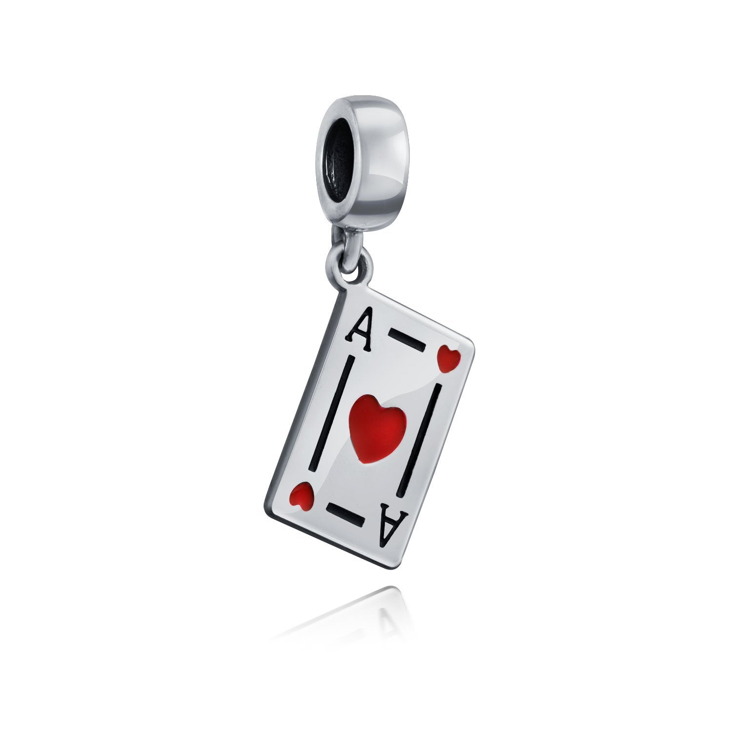 Ace Heart Poker Player Cards Casino Charm Bead Sterling Silver - Joyeria Lady
