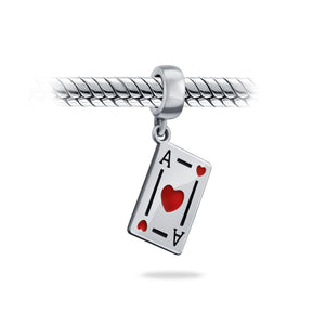 Ace Heart Poker Player Cards Casino Charm Bead Sterling Silver