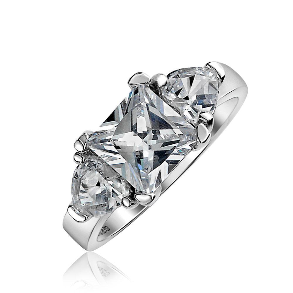 3CT Solitaire Princess Heart CZ Engagement Ring 925 Sterling Silver - Joyeria Lady