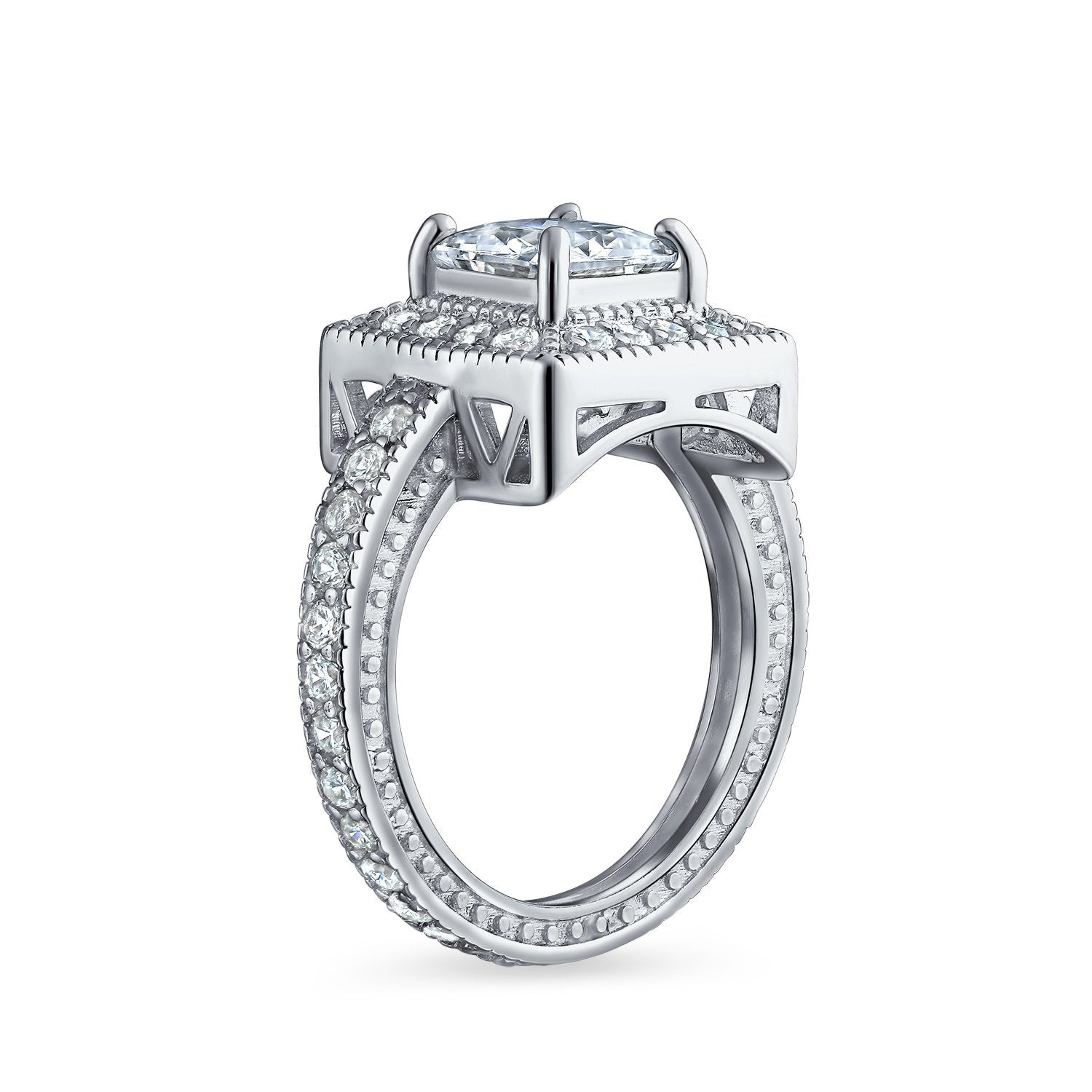 2CT Princess Cut Halo AAA CZ Engagement Ring Sterling Silver Ring - Joyeria Lady
