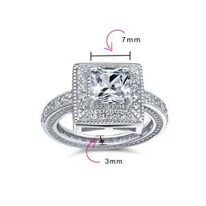 2CT Princess Cut Halo AAA CZ Engagement Ring Sterling Silver Ring