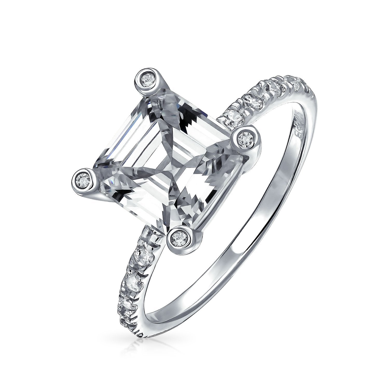 3CT AAA CZ Solitaire Asscher Cut Engagement Ring 925 Sterling Silver - Joyeria Lady