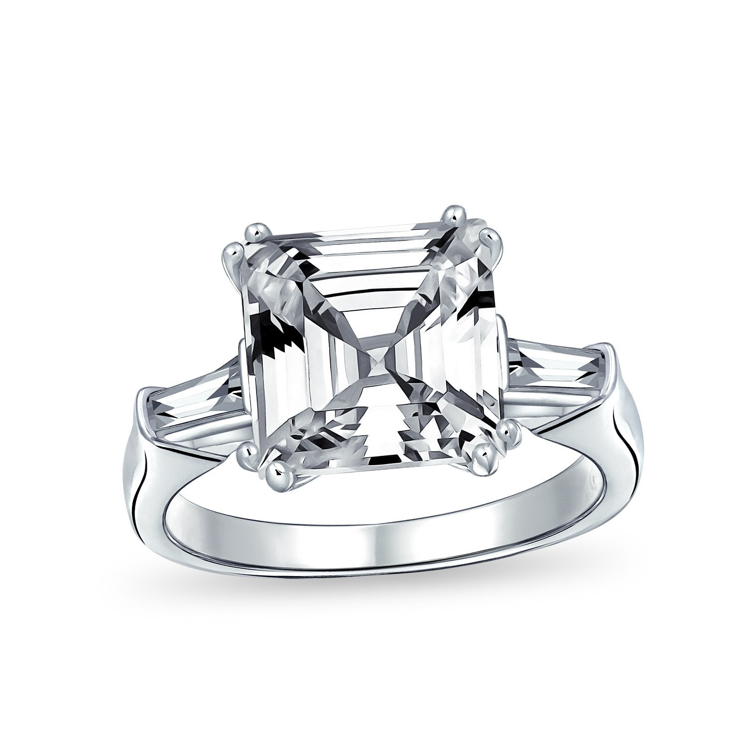5CT Asscher Cut CZ Baguette Solitaire Engagement Ring Sterling Silver - Joyeria Lady