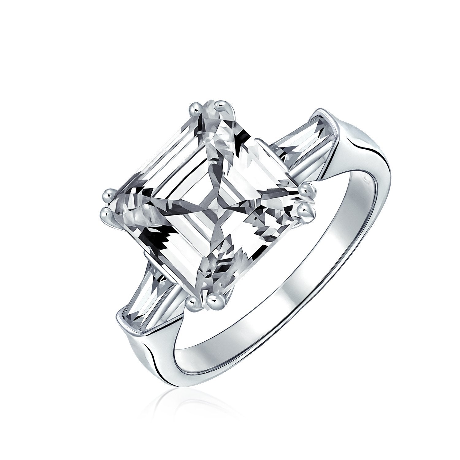 5CT Asscher Cut CZ Baguette Solitaire Engagement Ring Sterling Silver - Joyeria Lady