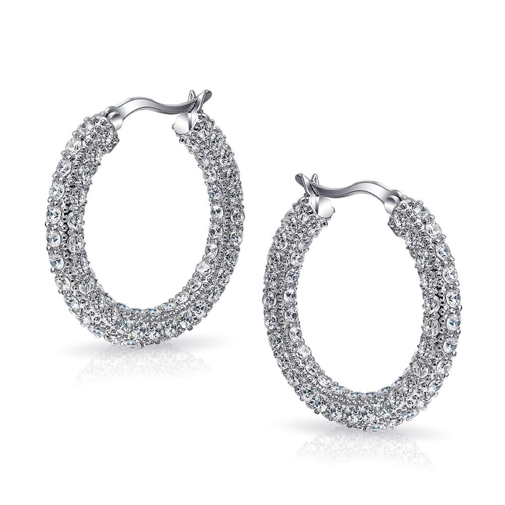 Bridal Pave CZ Encrusted Prom Statement Hoop Earring Silver Plated - Joyeria Lady