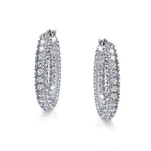 Bridal Pave CZ Encrusted Prom Statement Hoop Earring Silver Plated