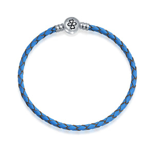 Ayllu Braid Genuine Blue Leather Bracelet For Charms Barrel Clasp