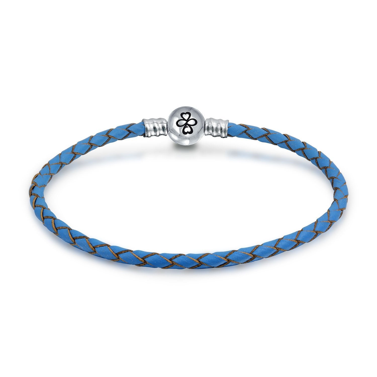 Ayllu Braid Genuine Blue Leather Bracelet For Charms Barrel Clasp - Joyeria Lady