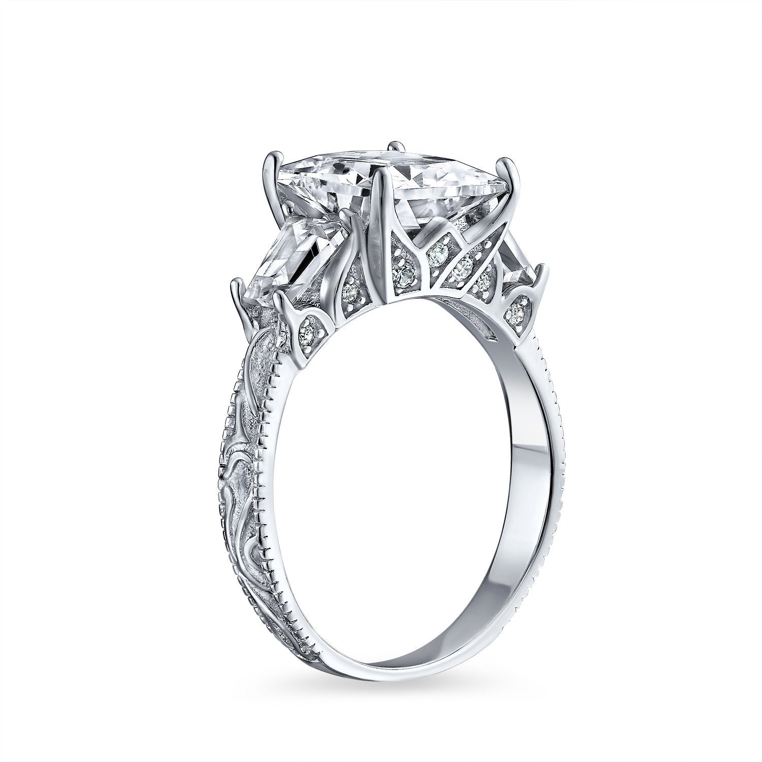 3CT Princess Cut AAA CZ Solitaire Engagement Ring 925 Sterling Silver - Joyeria Lady