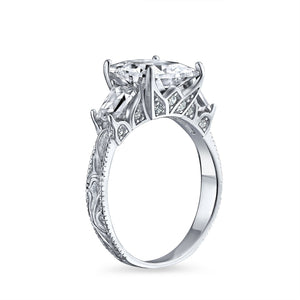 3CT Princess Cut AAA CZ Solitaire Engagement Ring 925 Sterling Silver