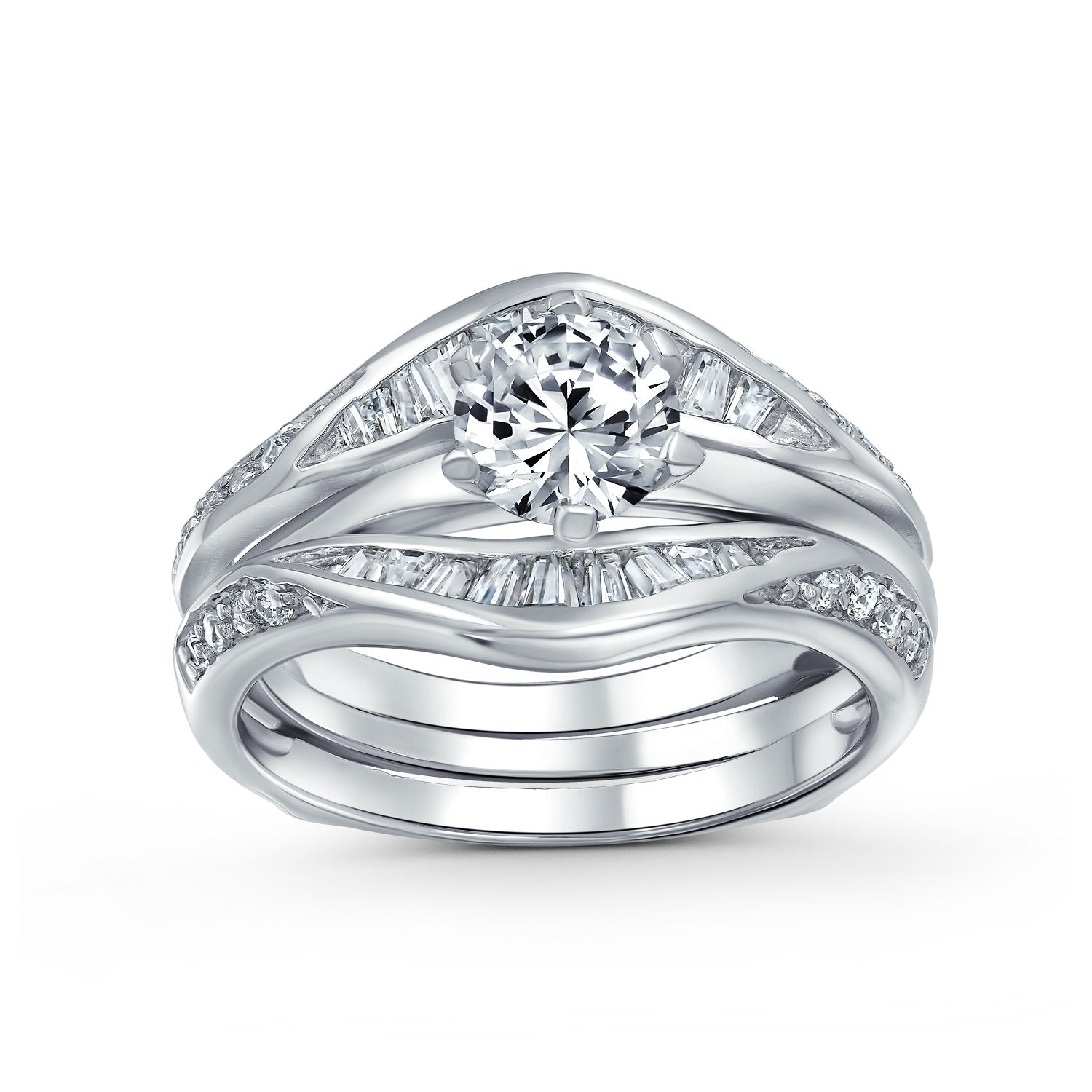 1.5CT Baguette Solitaire CZ Engagement Ring Set 925 Sterling Silver - Joyeria Lady