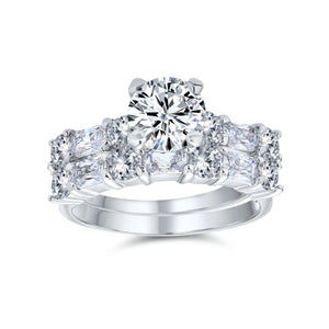 2CT Round Solitaire AAA CZ Wedding Baguette Band Engagement Ring Set - Joyeria Lady