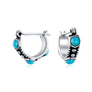 Turquoise Carnelian Onyx Bead Huggie Hoop Earrings Sterling Silver