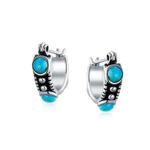 Turquoise Carnelian Onyx Bead Huggie Hoop Earrings Sterling Silver