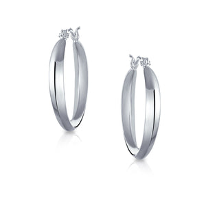 Bevel Contour Oval Hoop Earrings Shiny 925 Sterling Silver 1 Inch Dia