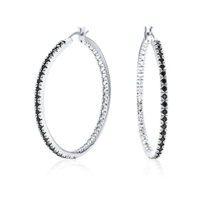 White Cubic Zirconia Pave Inside Out Hoop Earrings Prom Silver Plated