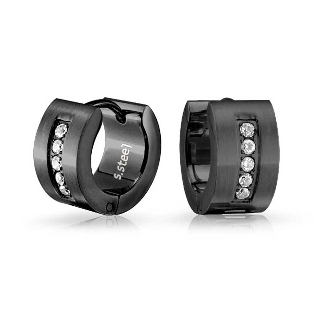 CZ Hoop Kpop Earrings Black, Rose, Gold Plated Stainless Steel - Joyeria Lady