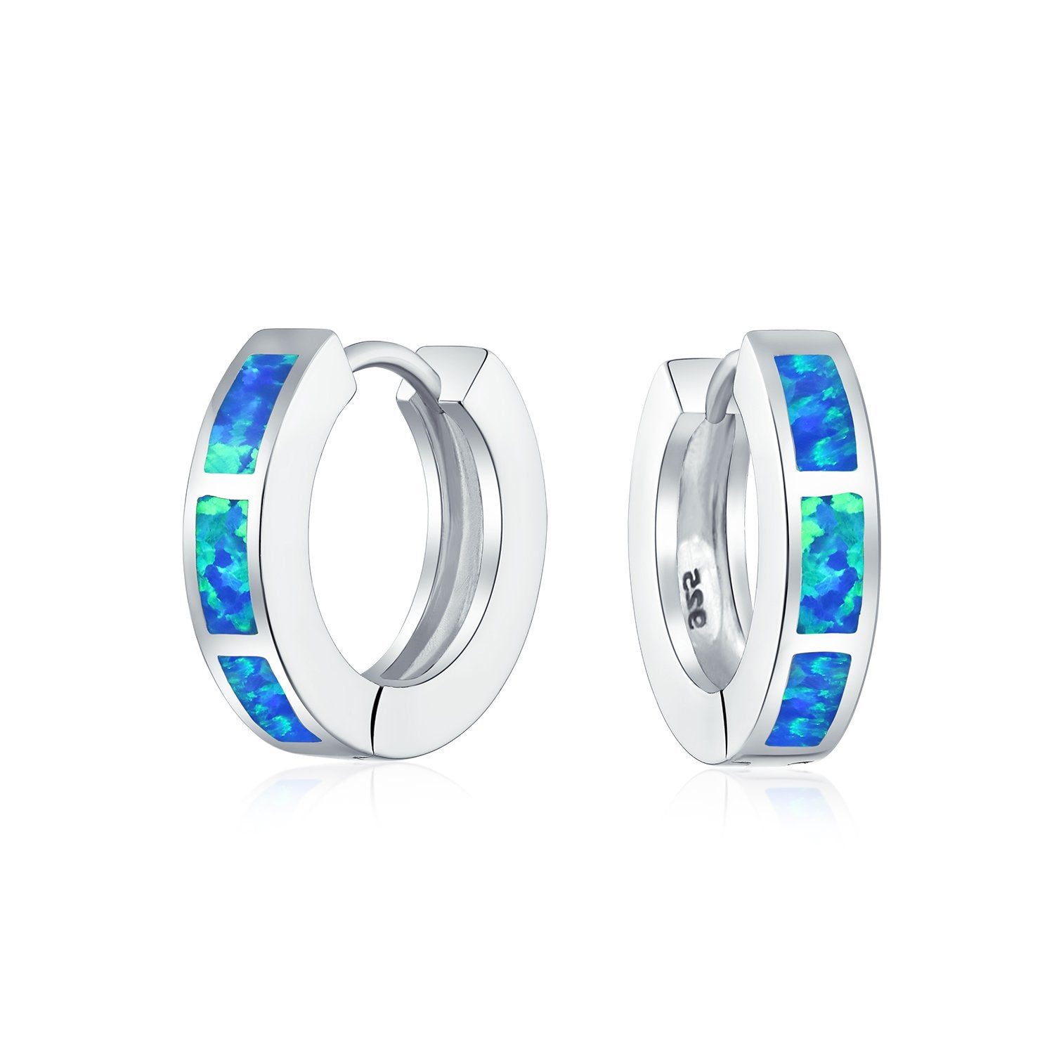 Created Opal Iridescent Hoop Earrings Sterling Silver - Joyeria Lady