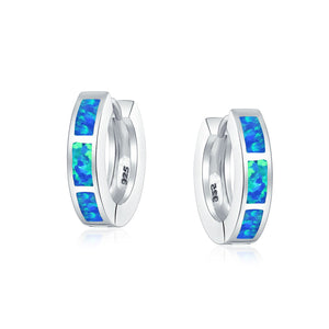 Created Opal Iridescent Hoop Earrings Sterling Silver
