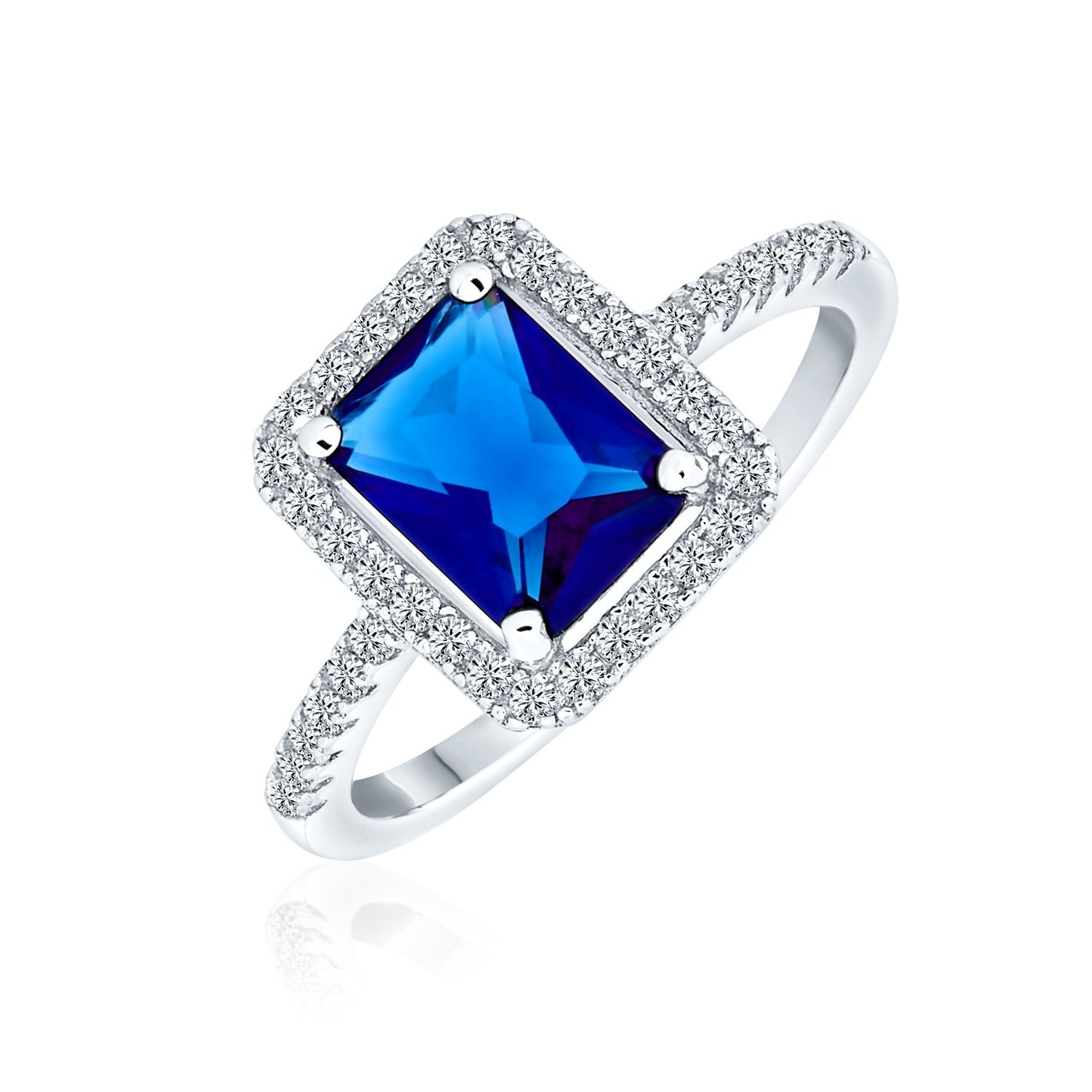 3CT CZ Blue Imitation Sapphire Emerald Cut Engagement Ring 925 Silver - Joyeria Lady