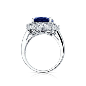 6CT Blue Oval Imitation Sapphire CZ Engagement Ring Sterling Silver