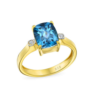 3.17CT Solitaire London Blue Topaz Ring 14K Plated Sterling Silver - Joyeria Lady