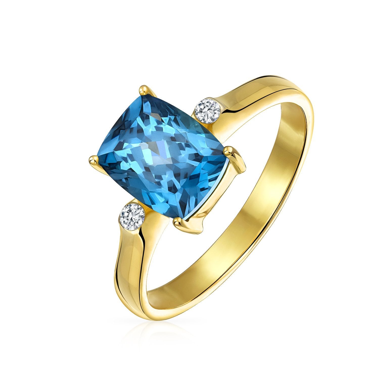 3.17CT Solitaire London Blue Topaz Ring 14K Plated Sterling Silver - Joyeria Lady