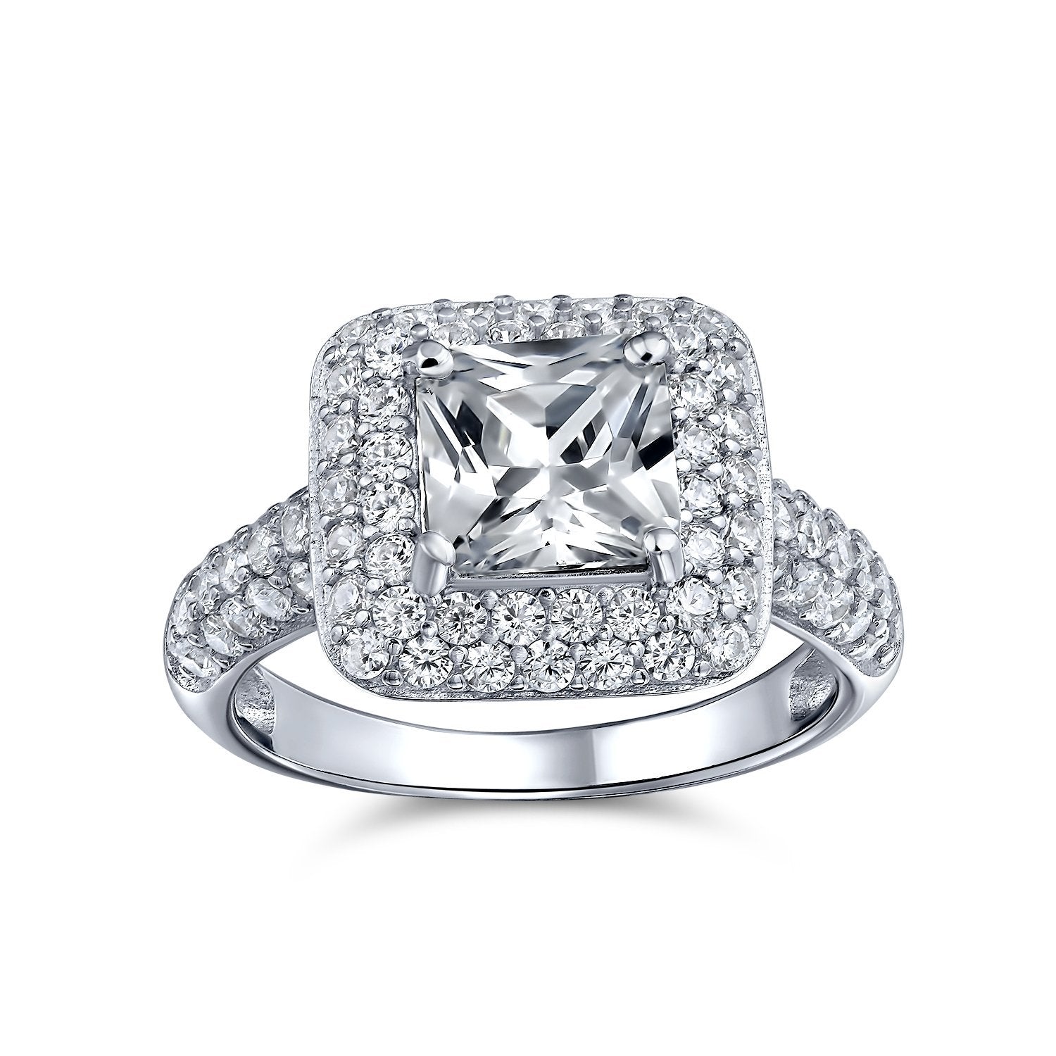 3CT Princess Cut Solitaire AAA CZ Halo Engagement Ring Sterling Silver - Joyeria Lady