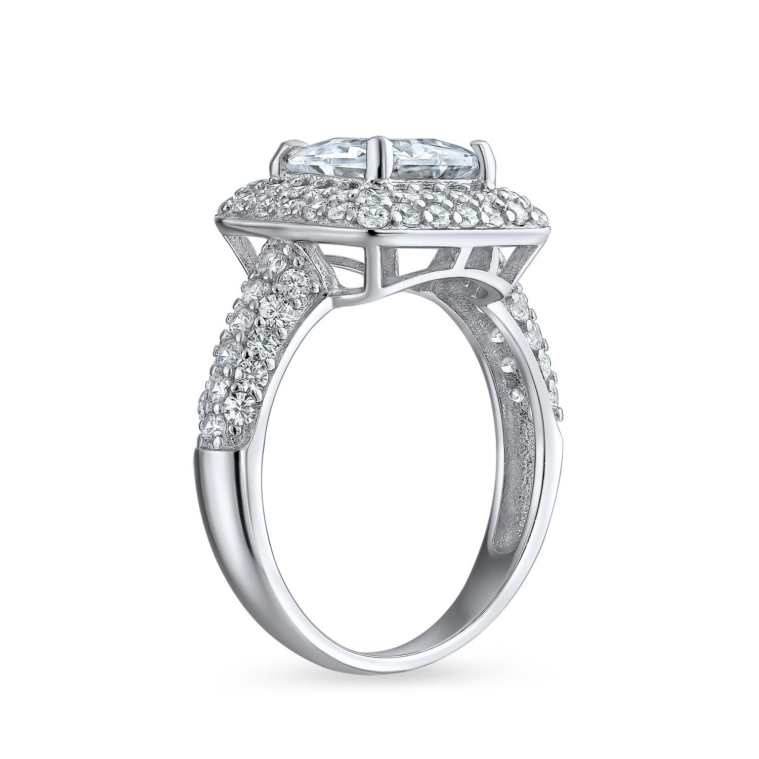 3CT Princess Cut Solitaire AAA CZ Halo Engagement Ring Sterling Silver - Joyeria Lady