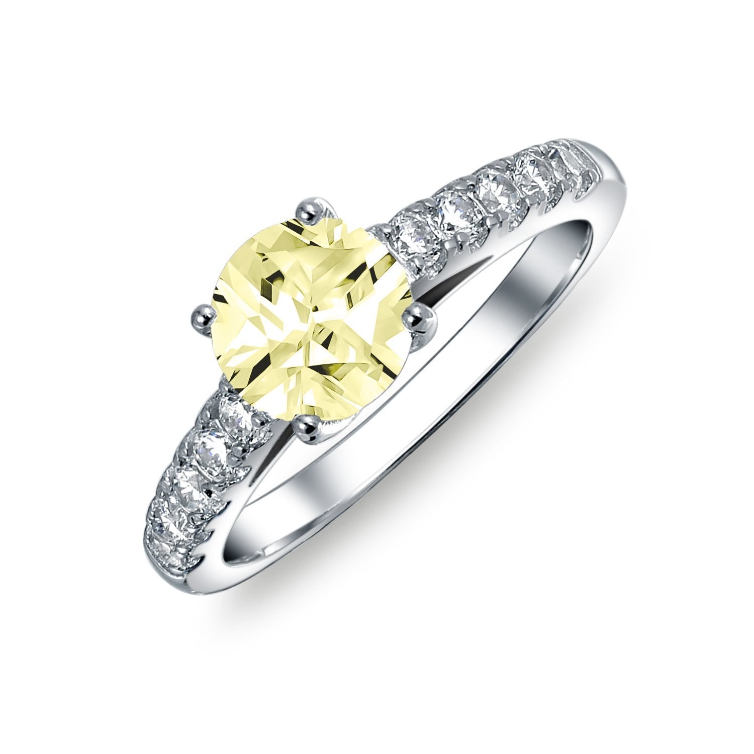 1CT Solitaire AAA CZ Engagement Wedding Ring Set Eternity Band Silver Color Yellow - Joyeria Lady