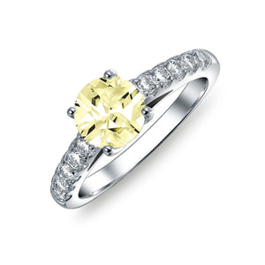 1CT Solitaire AAA CZ Engagement Wedding Ring Set Eternity Band Silver Color Yellow