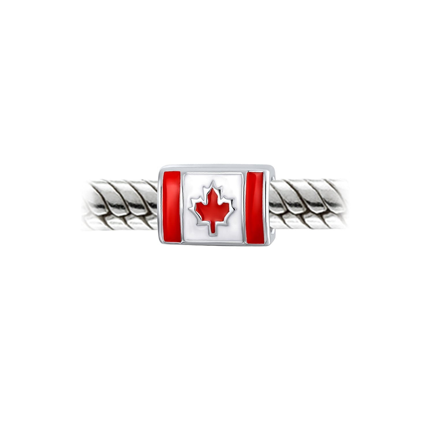 Travel Canada Flag Maple Leaf Traveler Bead Charm 925 Sterling Silver - Joyeria Lady