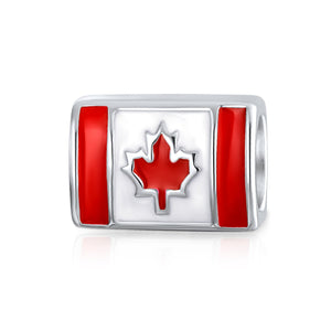 Travel Canada Flag Maple Leaf Traveler Bead Charm 925 Sterling Silver - Joyeria Lady