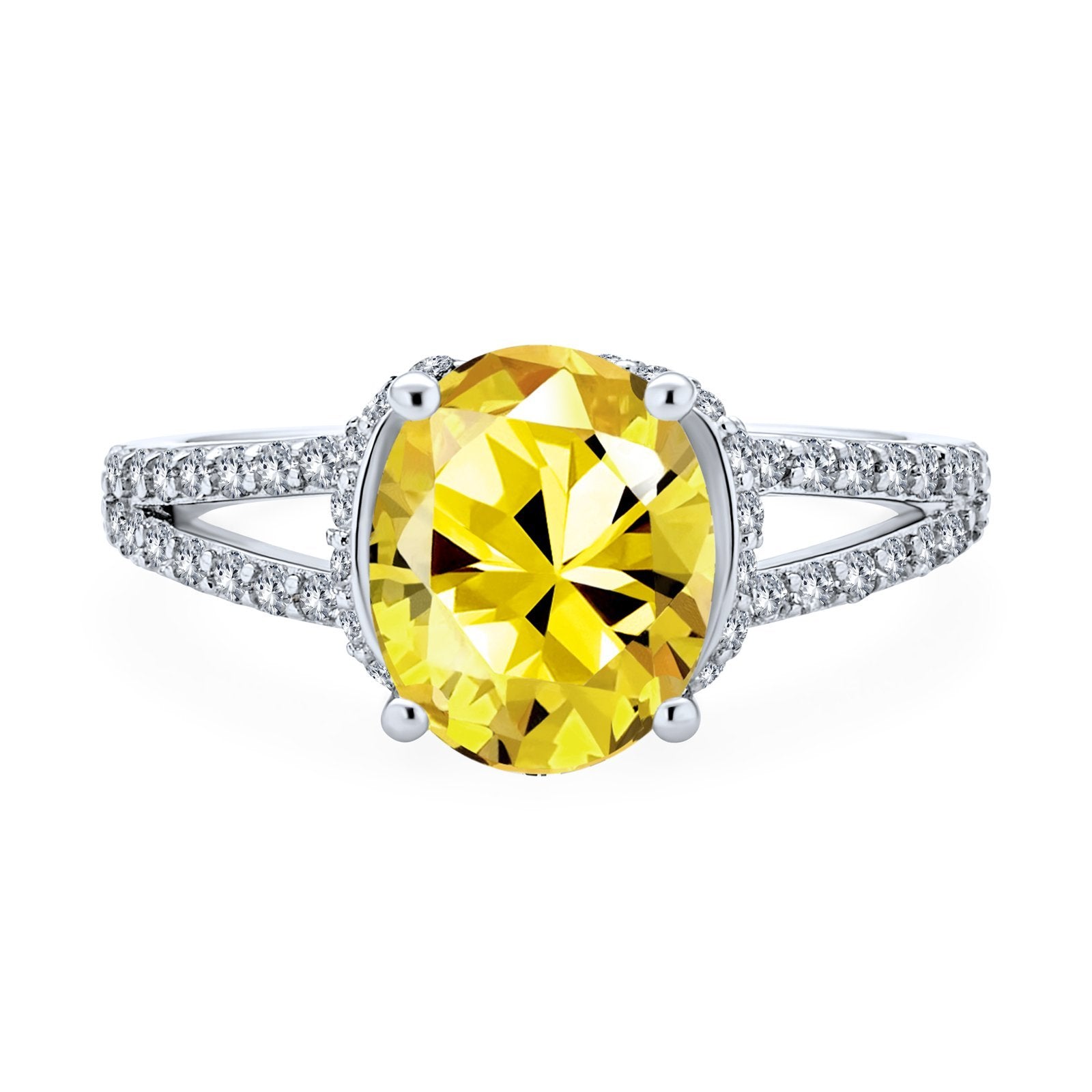 3 CT Oval AAA CZ Engagement Ring Split Pave Shank Band Sterling Silver - Joyeria Lady