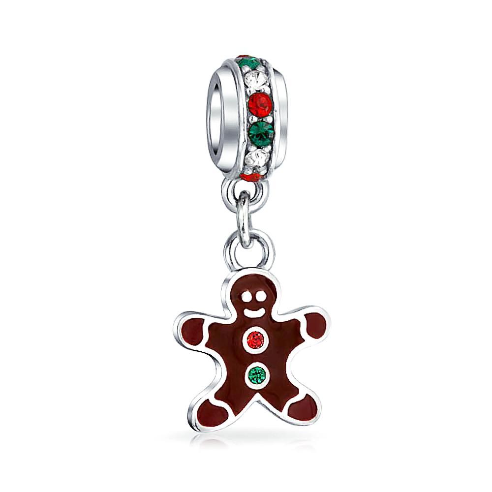 Christmas Gingerbread Man Cookie Dangle Charm Bead Sterling Silver - Joyeria Lady