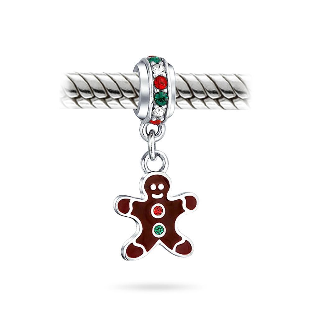 Christmas Gingerbread Man Cookie Dangle Charm Bead Sterling Silver - Joyeria Lady