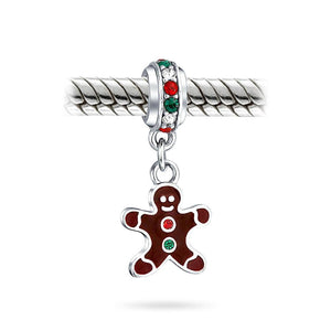 Christmas Gingerbread Man Cookie Dangle Charm Bead Sterling Silver