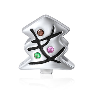 Holiday Christmas Tree Colorful CZ Charm Bead 925 Sterling Silver - Joyeria Lady