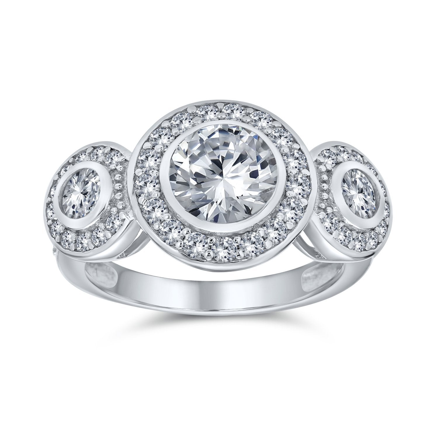 Art Deco 925 Sterling Silver AAA CZ Halo Circlet Engagement Ring - Joyeria Lady