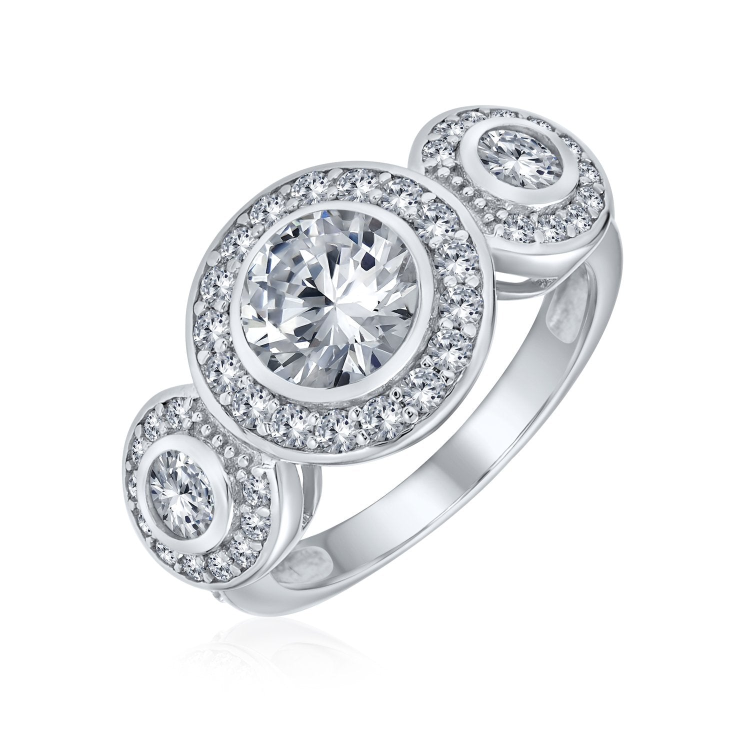 Art Deco 925 Sterling Silver AAA CZ Halo Circlet Engagement Ring - Joyeria Lady
