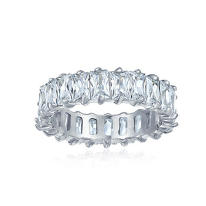 Clear Emerald Cut AAA CZ Eternity Wedding Band Ring Sterling Silver