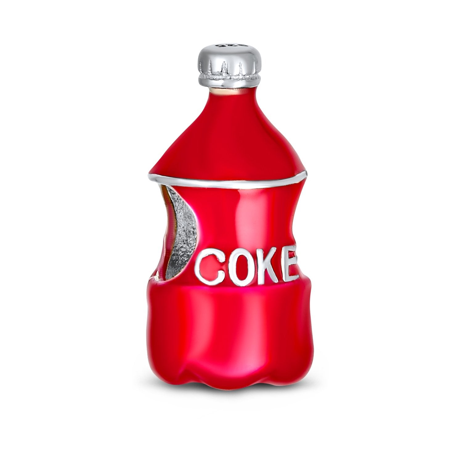 Coke Bottle Soda Lover Red Drink Charm Bead 925 Sterling Silver - Joyeria Lady