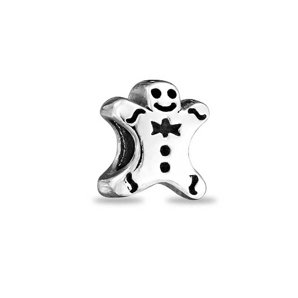 Holiday Christmas Gingerbread Man Cookie Charm Bead Sterling Silver - Joyeria Lady