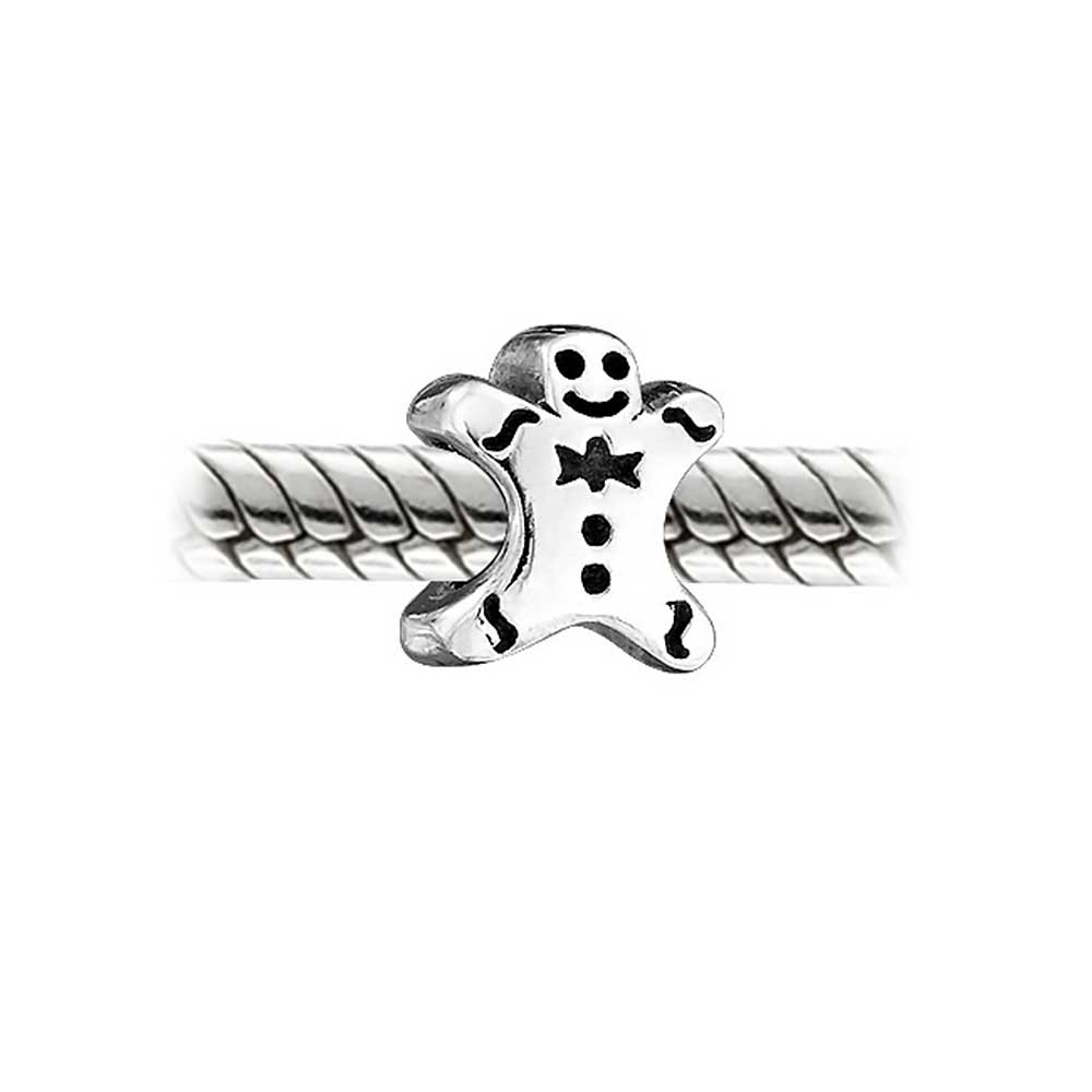 Holiday Christmas Gingerbread Man Cookie Charm Bead Sterling Silver - Joyeria Lady